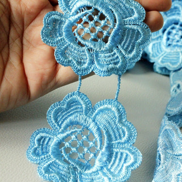 Blue Embroidered Flower Lace Trim Ribbon Approx 70mm wide